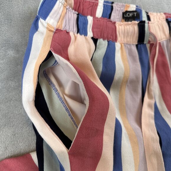 Loft Women’s Small Multicolor Stripe Wide Leg Crop Pants Pockets Rayon - Picture 4 of 6